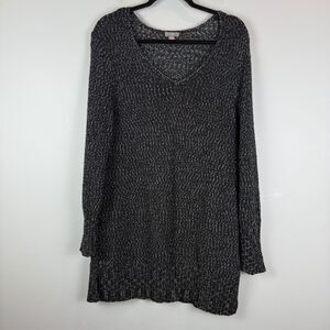 J.Jill Sweater Women's Large Black Knit Tunic Metallic V-Neck Long Sleeve Mature